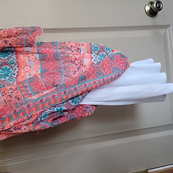 Wonder Nation large 10/12 pink floral/hearts dress with open shoulder sleeves - Picture 6 of 7